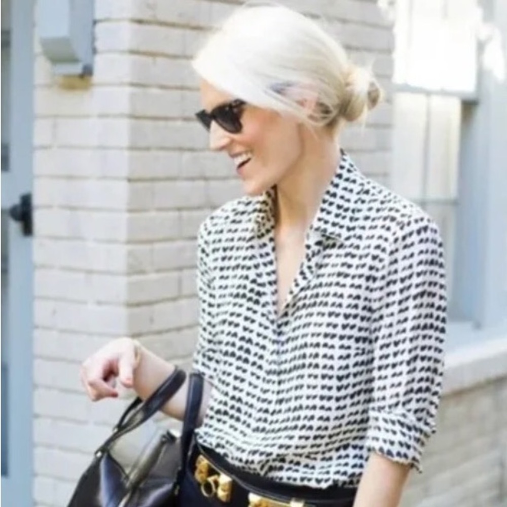 J Crew - Heart Print Button Down Blouse size m